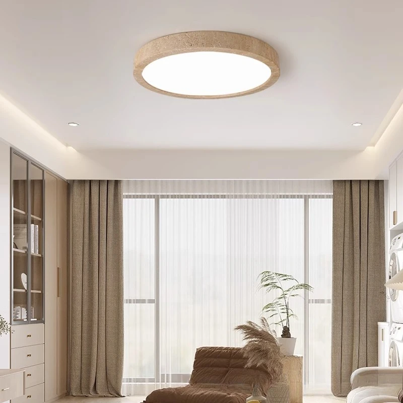 Japanese Wabi Sabi Travertine Round LED Ceiling Light Full Spectrum Eye Care Bedroom Living Room Study Decor New Energy Saving