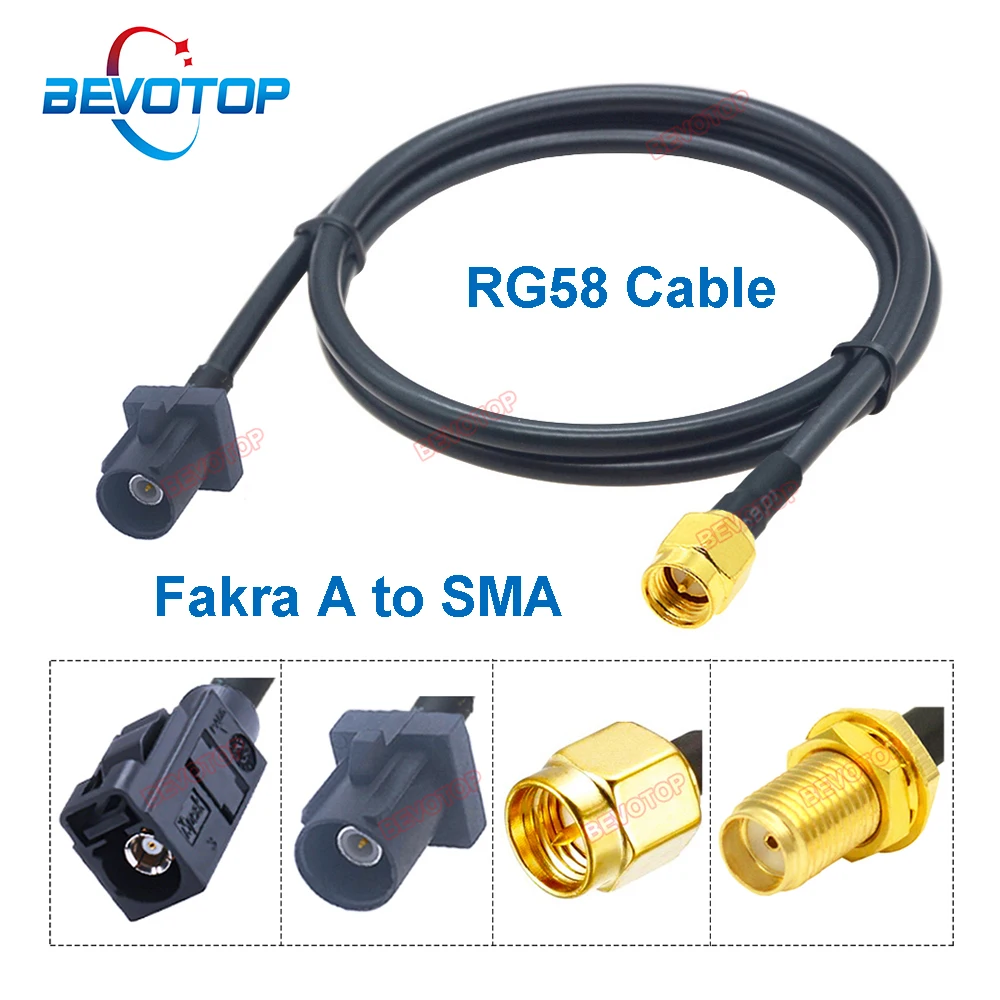 1PCS SMA to Fakra RG58 Cable Black Fakra A to SMA Male/Female Jack Plug Jumper G-58 Pigtail BEVOTOP Auto Cable Wire Harness