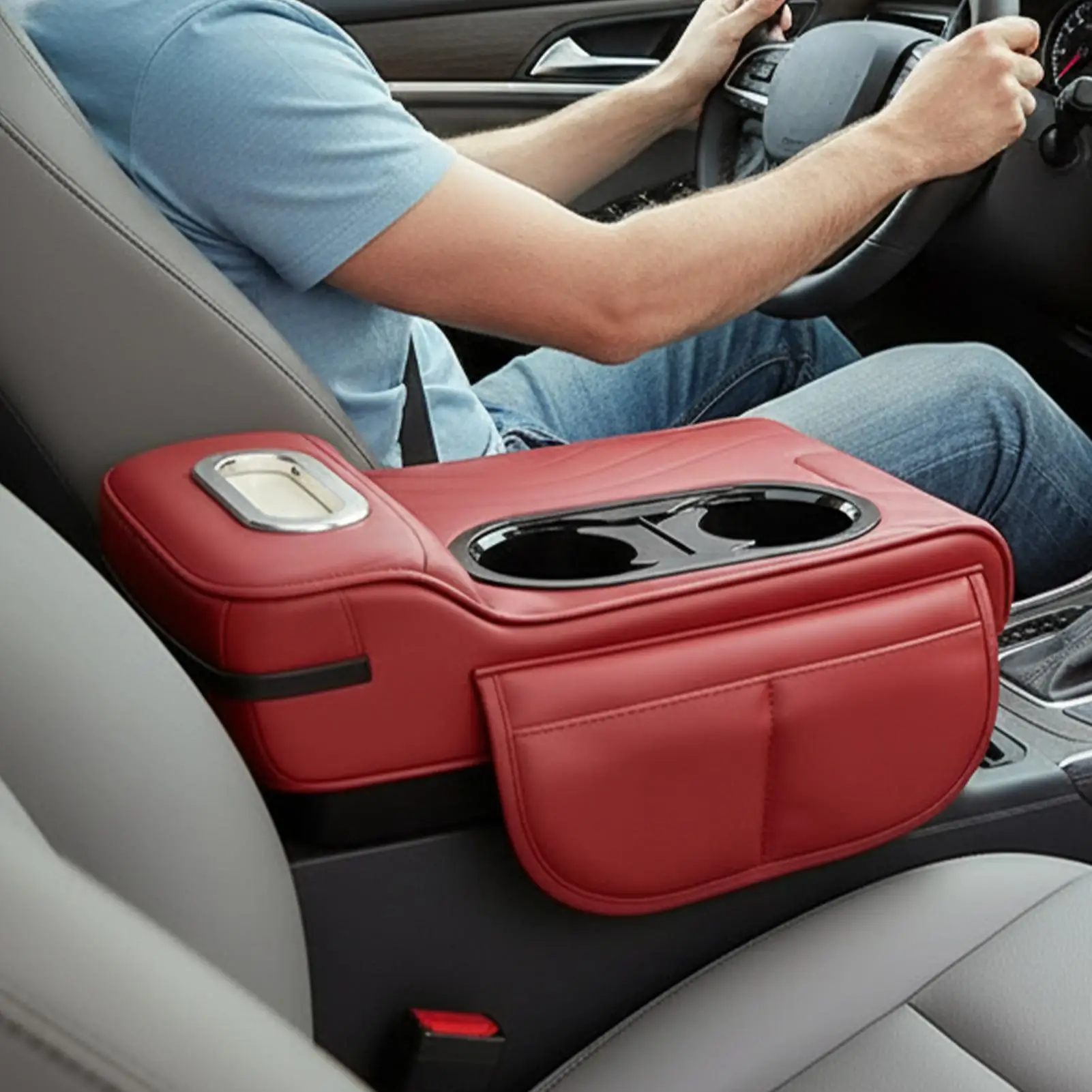 Car Armrest Cushion Leather Automotive Interior Organizers Armrest Cushion for Car Console for SUV RV Truck Sedan Vehicle Auto