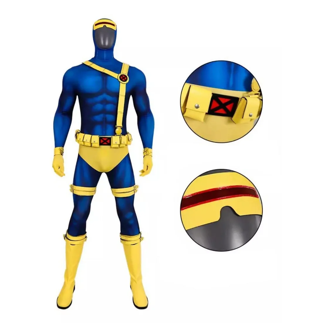 

Anime Scott Summers Cyclops Cosplay Costume Adult Men Halloween Cyclops Suit with Leather Belt and Headgear