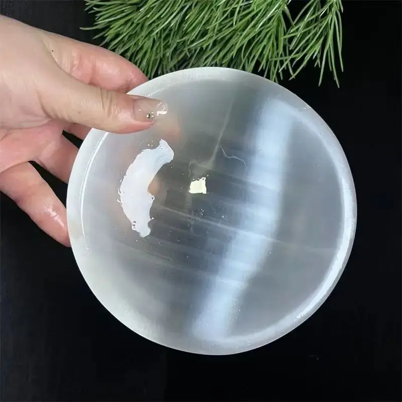 Natural Selenite Bowl, White Quartz Crystal Gypsum Bowl, Mineral, Reiki, Healing, Degaussing view 3