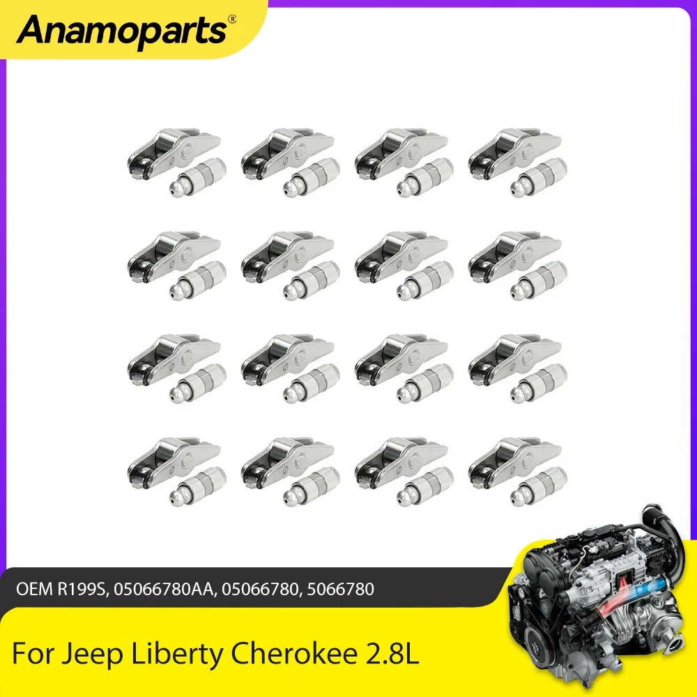 Engine Parts 16x Lifter and Rocker Arm Kit Fit 2.5 2.8L l4 DIESEL For Jeep Liberty Cherokee Chrysler Voyager  2.5 2.8L 1995-2012