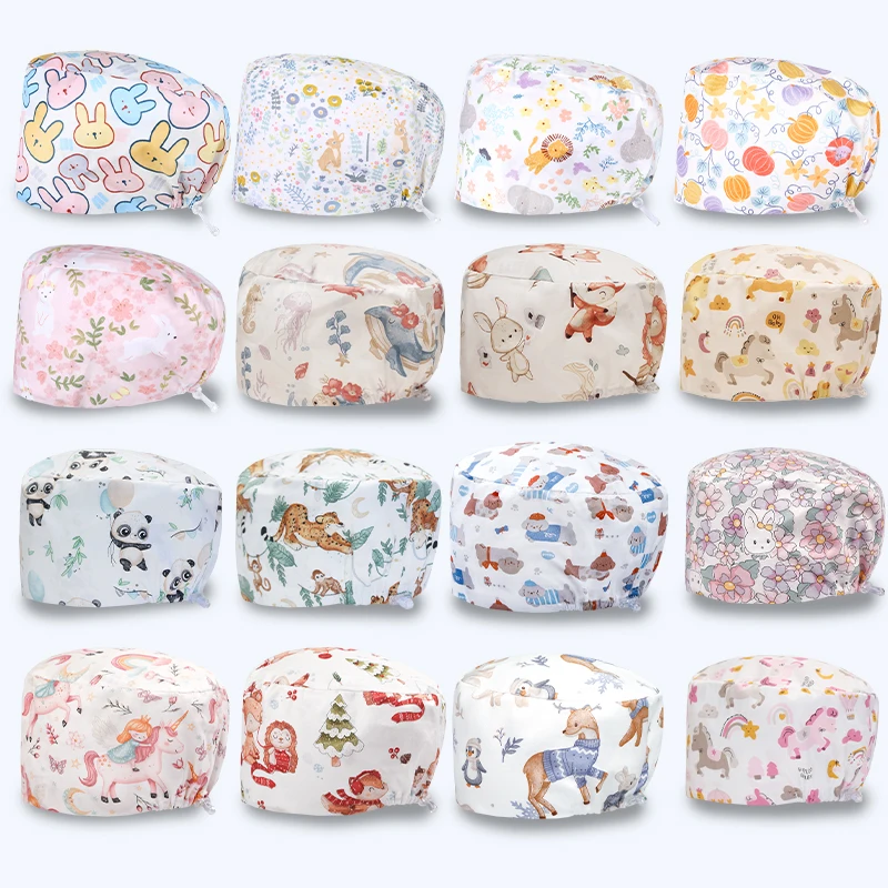 NEW Patterns Scrub Caps Nursing Surgical Medical Hat Women Men 100% Cotton Spa Plastic Beautician Chef Skull Cap