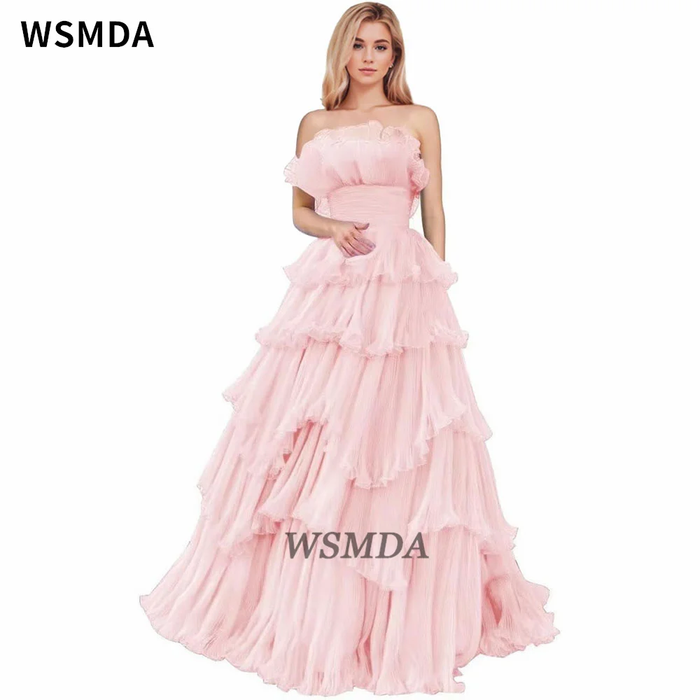 

Strapless Ruffles Prom Dress Long Tiered Tulle Ball Gown Formal Evening Gown Princess Sweet 16 Dress