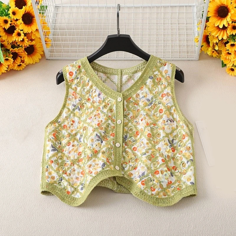 Sleeveless Open Front Cardigans Vests Lightweight Florals Embroidery Cardigans