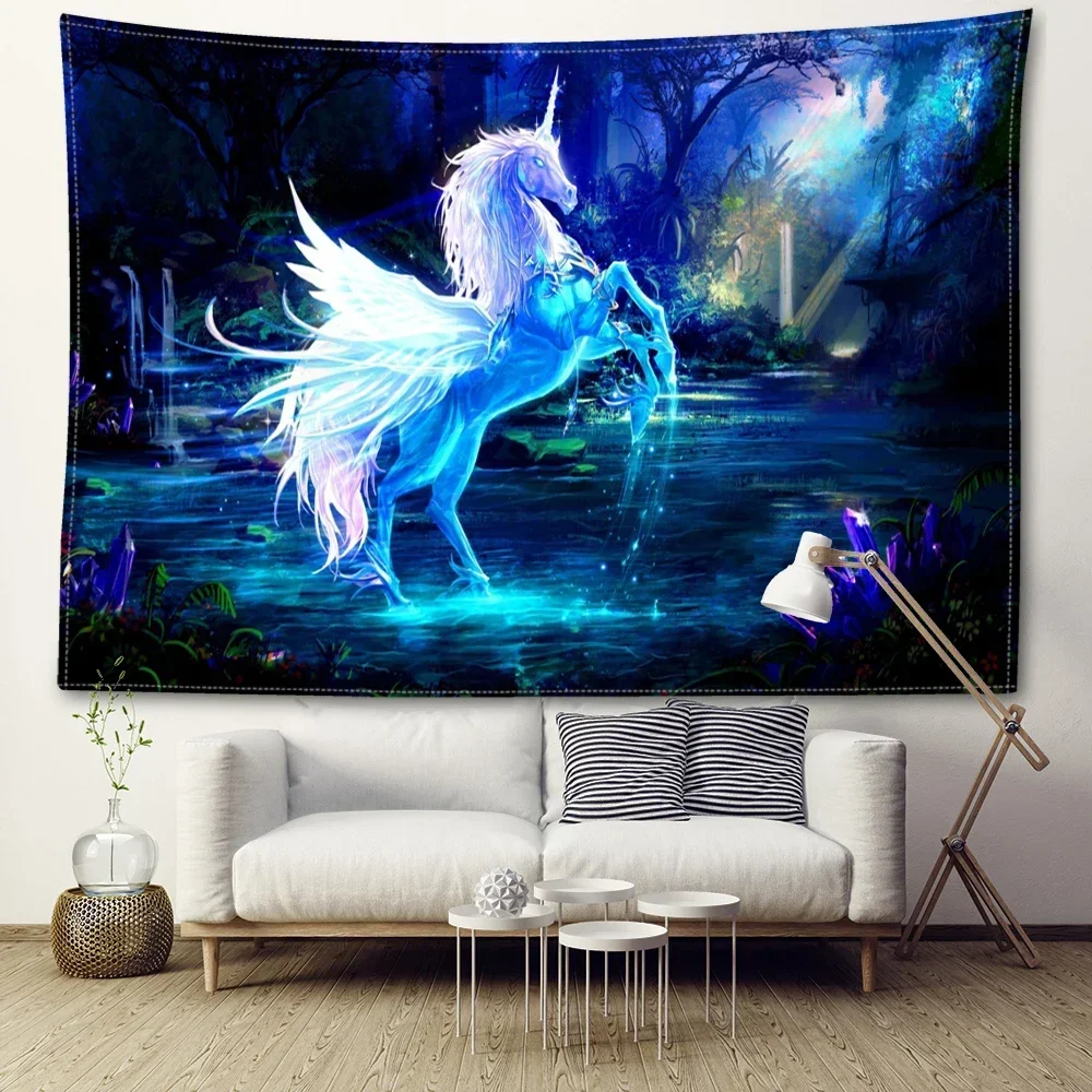 

Forest Unicorn Tapestry Wall Hanging Kawaii Natural Scenery Bohemian Mystical Witchcraft Bedroom Home Decor