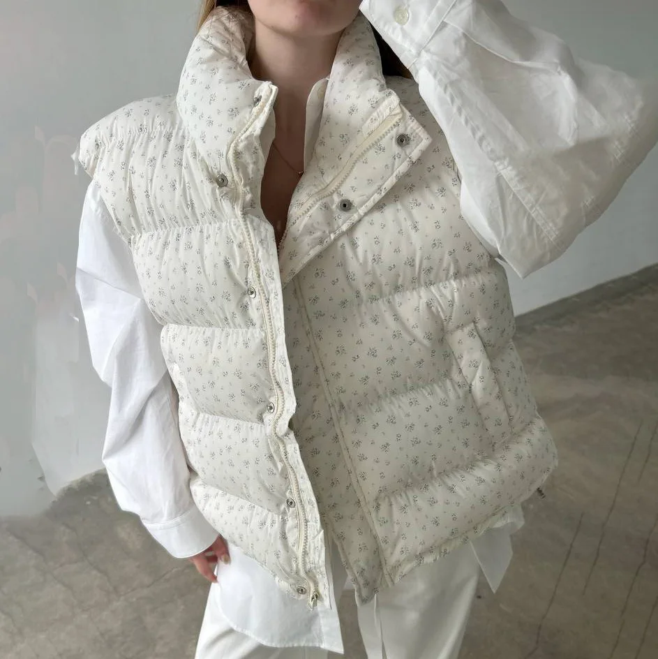 新しいノースリーブ花柄パッド入りジャケット、女性用、冬に暖かく、快適で軽量、ファッショナブルでトレンディなパン服