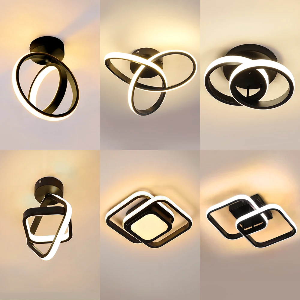 Black LED Ceiling Light for Home Indoor Lighting Decorative Aisle Lamp for Living Room Bedroom Balcony Study - Energy Efficient