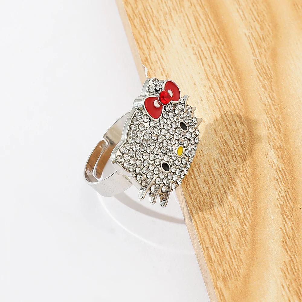 Sanrio Hello Kitty Y2K эстетическое кольцо, регулируемое кольцо со стразами, модный аксессуар Millennium, подарок для девочек и женщин