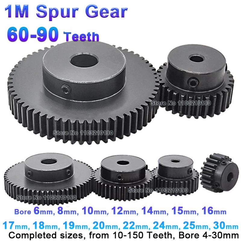 

1Pc 1M 60-90 Teeth Spur Gear Bore 6/8/10/12/14/15/16/17/18/19/20/22-30mm 1 Module Pinion Motor Gear With Step Transmission Parts