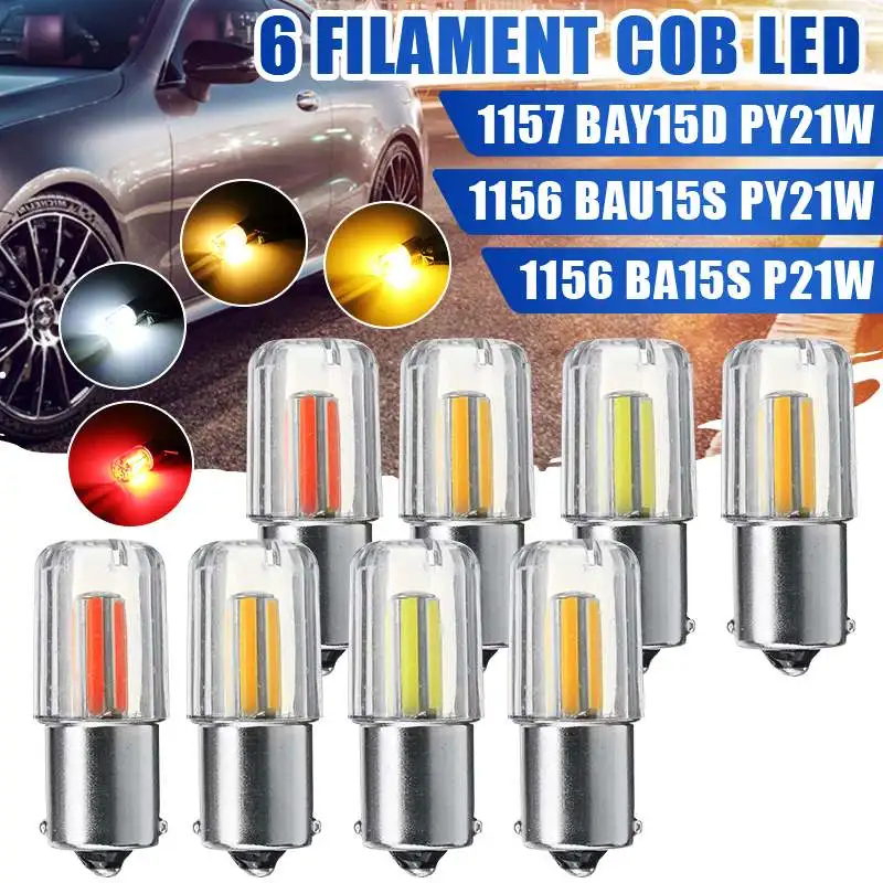 Cob Filament 6LED Car Light Bulb Turn Signal Lights 1000LM Reverse Lamp for Truck Lorry BA15S 1156 P21W/BAU15S PY21W/1157 BAY15D