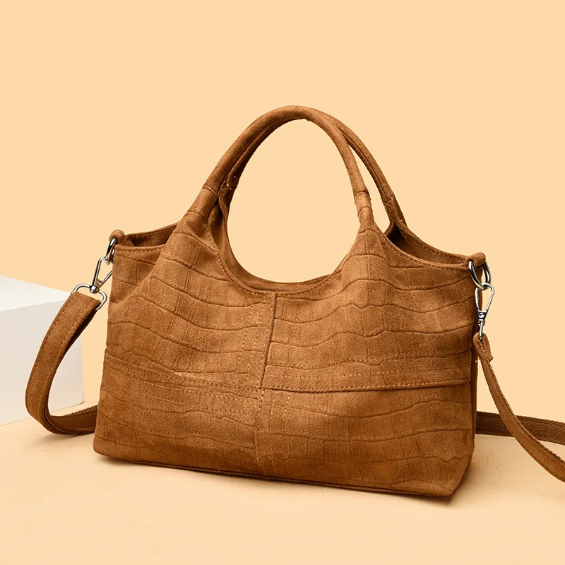 Vintage Faux Suede Handbags for Women Bag Casual Stone Pattern Female Messenger Shoulder Bag Ladies Totes Bag Work Commute Bolsa