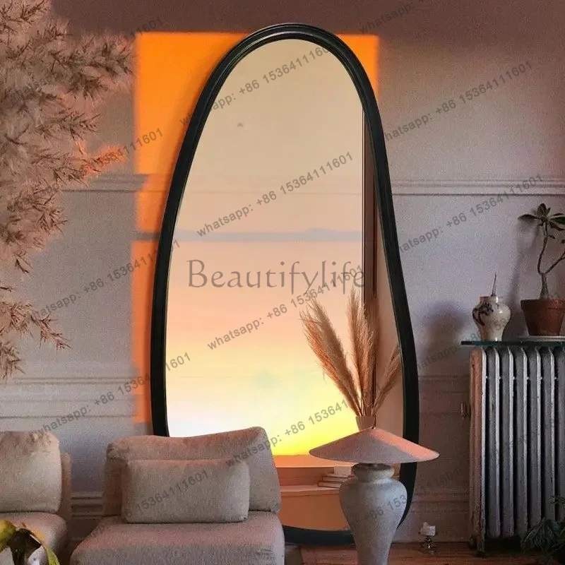 YJ American full body mirror irregular full-length mirror floor oval designer fashion light luxury
