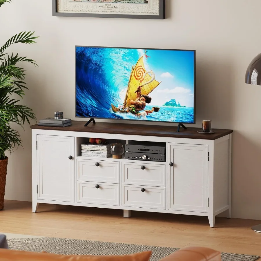 

Подставка для телевизора в фермерском доме с 8-дверным хранилищем 58, медиаконсоль для 70-дюймовых телевизоров, развлекательный центр в деревенском стиле с кабелем.