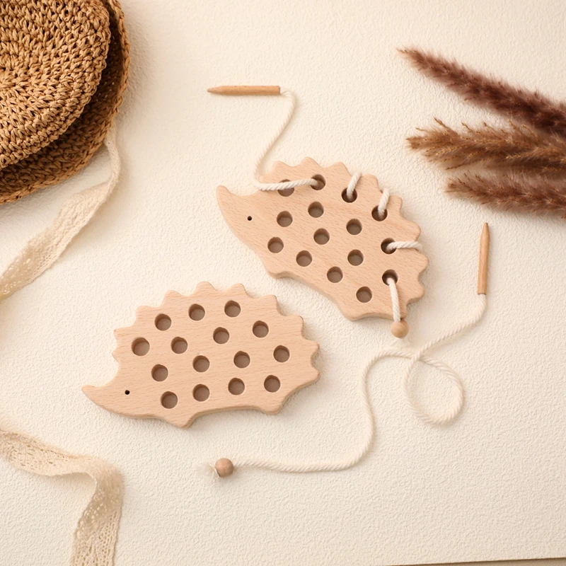 Tavola per infilare riccio in legno giocattoli Montessori per bambini giocattolo educativo in legno di faggio blocchi di perline Puzzle giocattolo regali per bambini