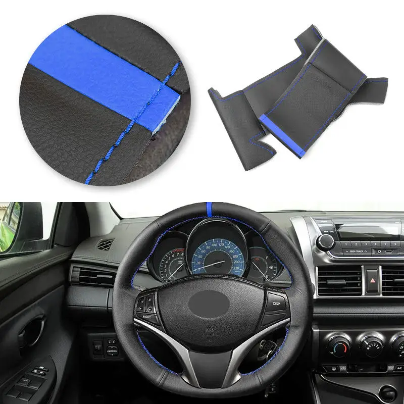 

Black-blue line with blue strip For Toyota Yaris L Vios 2014 2015 2016 2017 20182019 Microfiber Leather Car Steering Wheel Cover