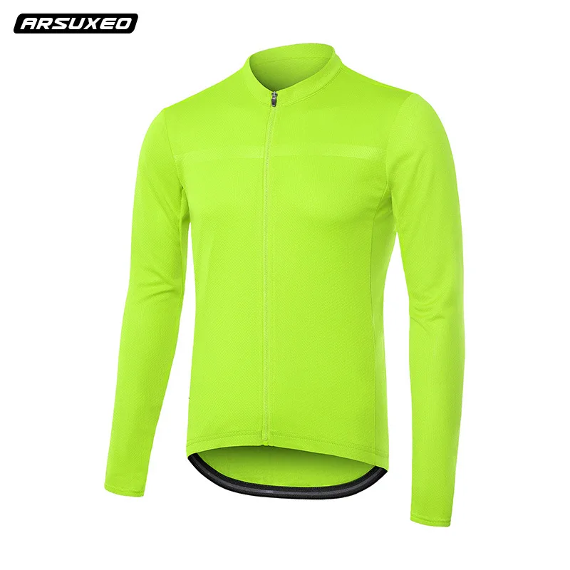 بدلة ركوب الدراجات الاحترافية من ARSUXEO، قميص رجالي للربيع/الصيف سريع الجفاف وجيد التهوية، سحاب بلون سادة بأكمام طويلة، عبر الحدود