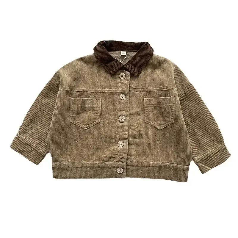 New Autumn&Winter Simple retro style Japanese&Korean Childrens Coat Shirt Girls&Boys Baby Loose Jacket Outerwear DGUKYM
