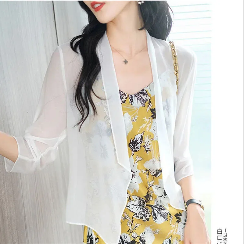 2023 Chiffon Cardigan Jacket Women Spring Summer Sun Protective Clothing New Fashion Thin Sunscreen Tops Shawl Coat Female