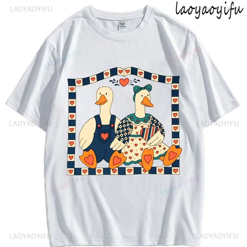 

Country Farmhouse Cottagecore Goose 90s Retro Cute Couple High Quality Cotton Shirt Tops Women Fashion Breathable O-neck Tee