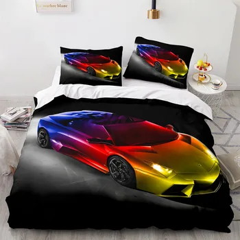 스포츠카 킹 퀸 듀벳 커버 멋진 Supercar 패턴 침구 세트 성인 레이스 자동차 2/3pcs 폴리 에스터 이불 커버