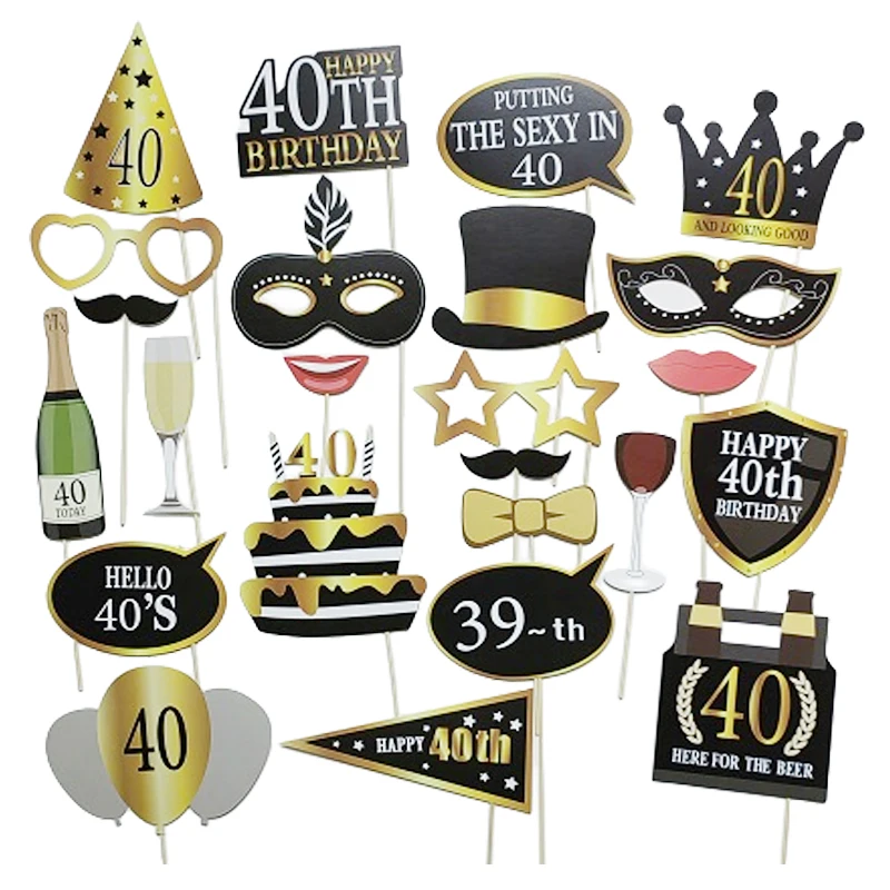 1 Set 18 30 40 50 60th Birthday Photo Props Adult Happy Birthday Anniversary Party Paper Handheld Photo Decorative Supplies