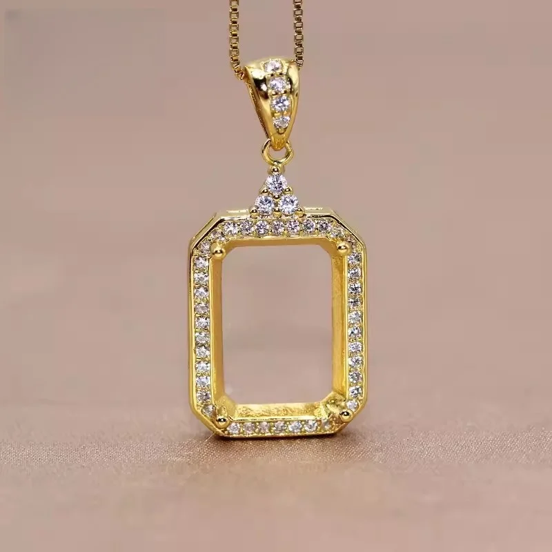 MeiBaPJ Inlay Multi Size Square Gemstone S925 Sterling Silver DIY Empty Pendant Holder for Women Fine Charm Wedding Jewelry