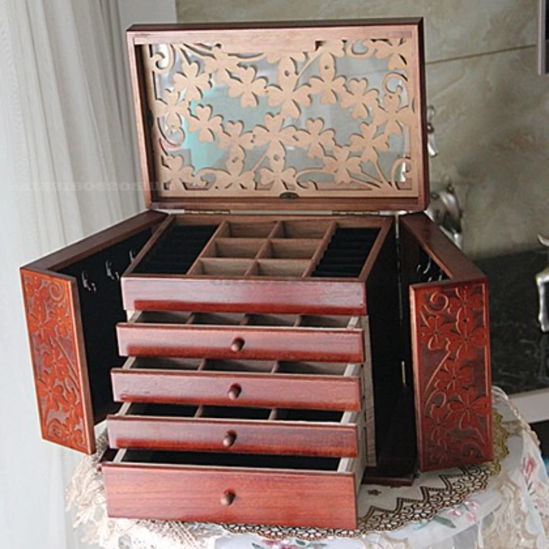 

Chinese Wooden Jewelry Box Storage Boxs Retro Wood Clover Cosmetic Boxes with Lock Special Offer Organization Case 34*23*25cm