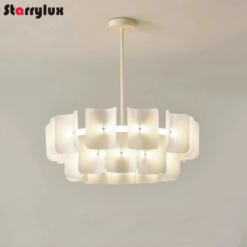 

French Cream Style Candle Chandelier Nordic Luxury Living Room Bedroom Dining Fingerprint Tile Pendant Light
