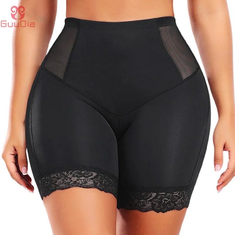 

GUUDIA Butt Pleated Lace Hem See-through Stretchy Tummy Control Butt Lifter Breathable Women Shapewear Panty Body Shaper Girdle