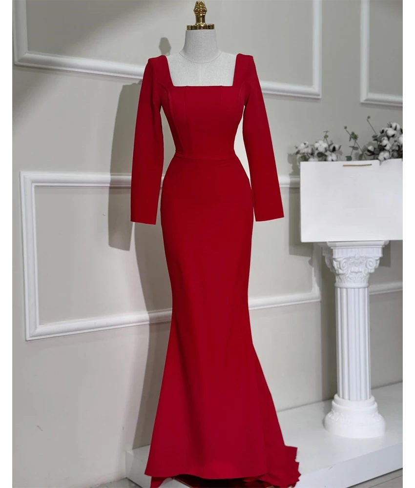 

Customized High Quality Jersey Mermaid Evening Dress Delicate Long Sleeves Square Neck Floor Length فساتين سهرات