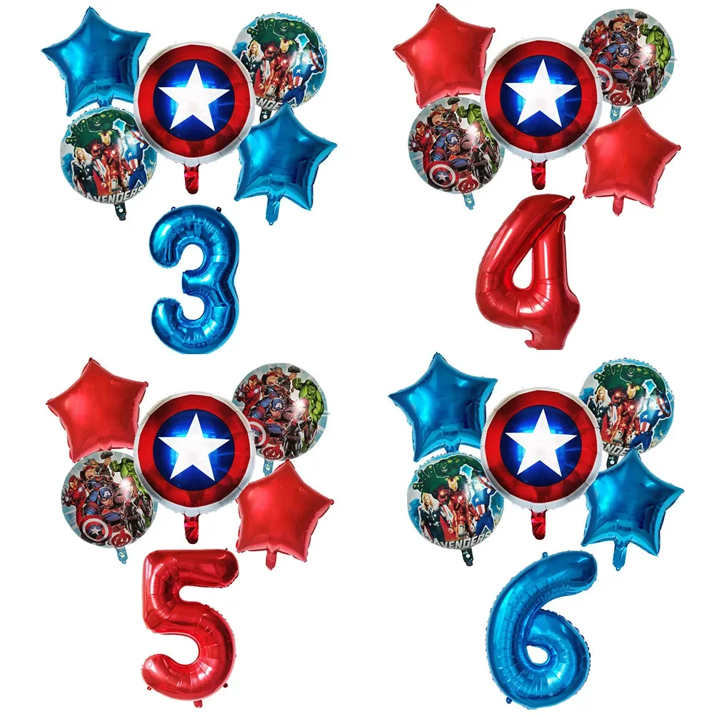 

6Pcs/lot Superhero The Avengers Balloons Globos Birthday Party Decorations shield Number Foil Balloon Kids Toys Gift