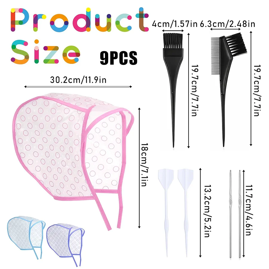 3 Pcs Hair Highlighting Caps, Highlighting Kit, Bleach Cap Coloring Frosting Dye Kit, Highlight Cap with Hooks, for Salon Hair
