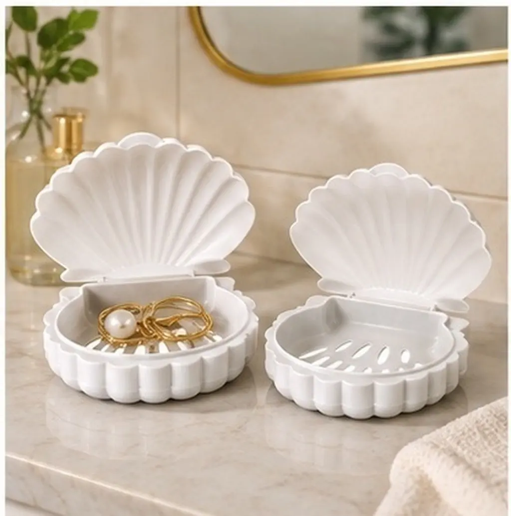 2 Pcs Bathroom Soap Holder Dish with Lid Shell Shape Seashell Container Dishes for Bar Seashells