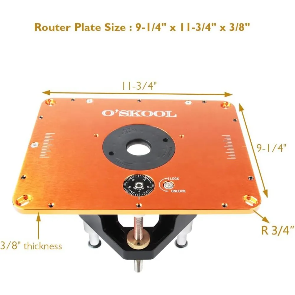 Sistem angkat Router untuk motor Diameter 3-1/2 ", 9-1/4" x 3/4 "pelat 5-Piece Kit cincin sisipan