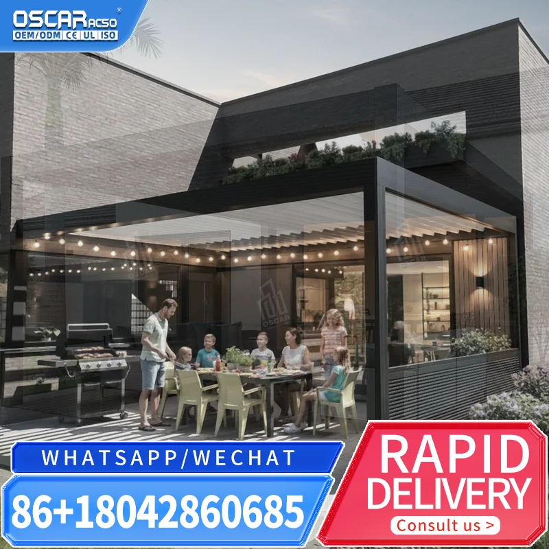 100 Percent Waterproof Motorized Louvered Aluminium Outdoor Gazebo for Leisure Garden with Open and Close Function Creative Desi