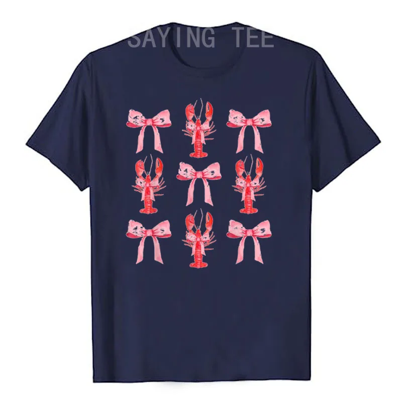 Pink Bow Cute Coquette Crawfish Y2k Clean Girl Aesthetic T-Shirt Womens Fashion Clothes Lovely Gift Short Sleeve Graphic Tee Top