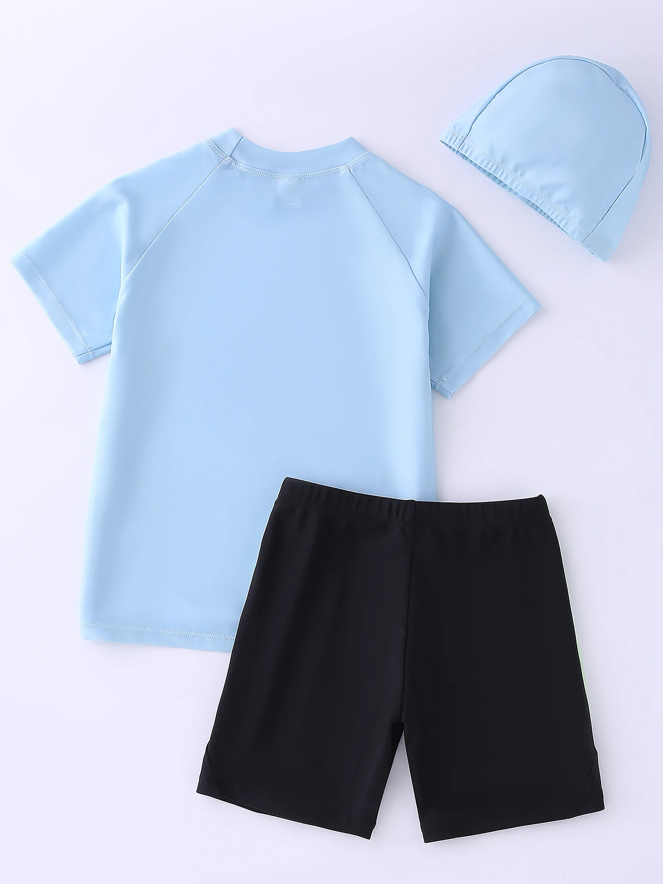 مجموعة تي شيرت السباحة للأولاد: طقم ملابس سباحة أنيقة مكون من ثلاث قطع مع سروال سباحة وقبعة سباحة ملابس سباحة للأطفال على الطراز البسيط #4