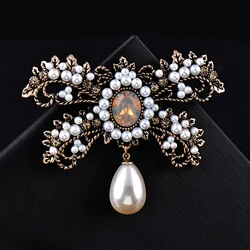 Unique Luxury Solid Bow Knot Brooches For Women Waterdrop Pearl Pendant Pins Retro Jewelry Accessories Gifts