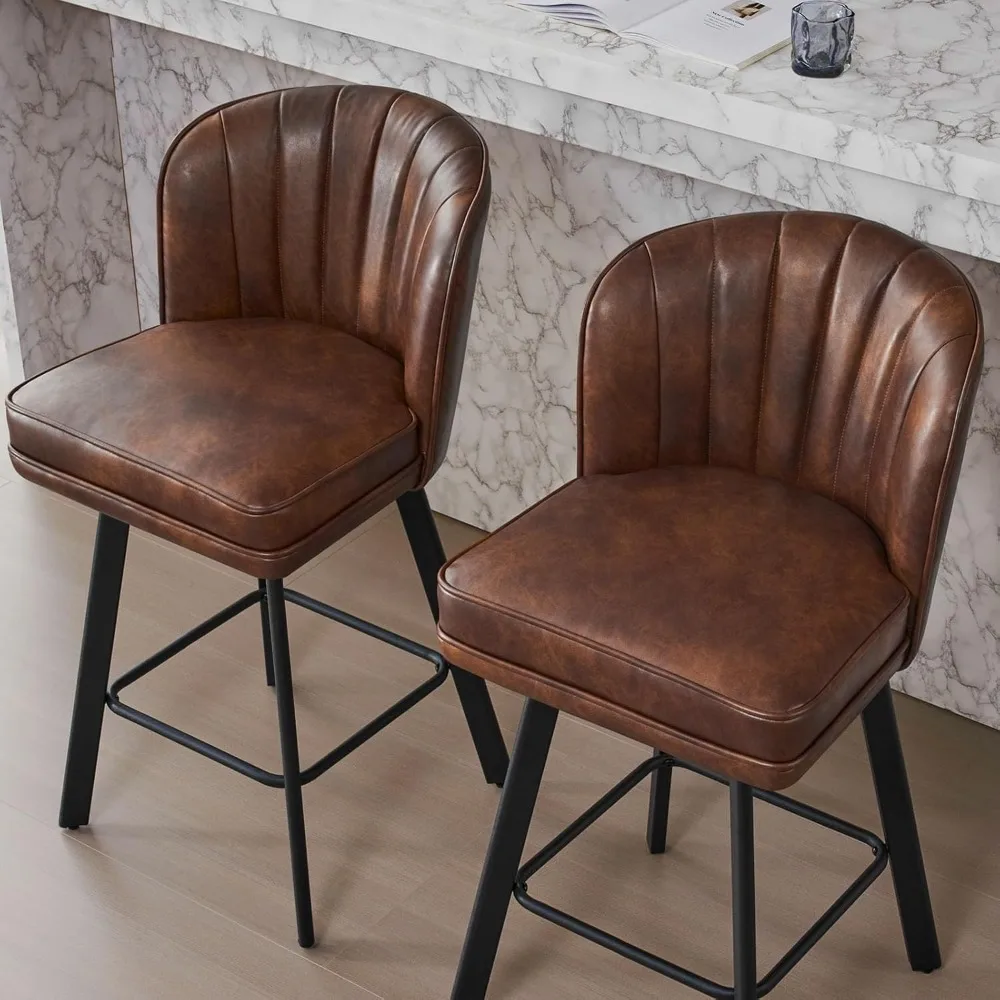 Swivel Counter Height Bar Stools Set of 4, 26'' Modern Barstools with Backs and Metal Legs, Upholstered Bar Chairs