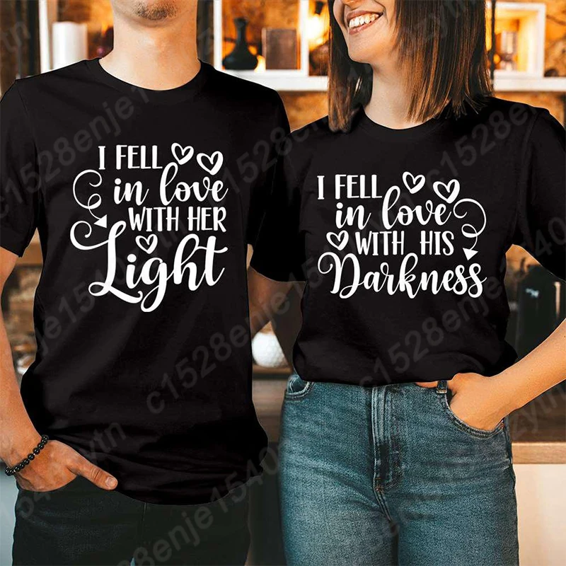 Matching T-shirts For Couples I Fell In Love With His Darkness I Fell In Love With Her Light Boyfriend Girlfriend Tees Outfits