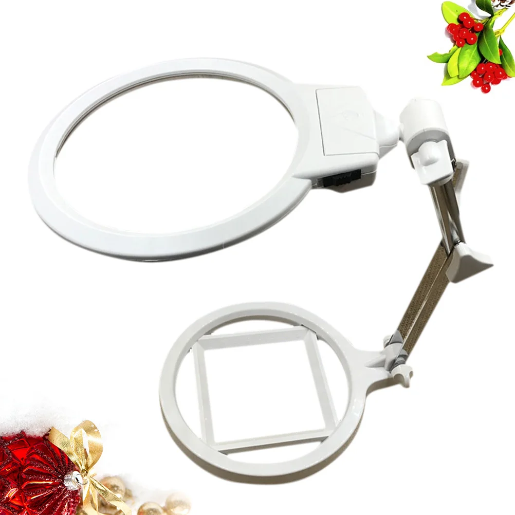 

Large Lens Magnifying Glass 2.5X 130Mm With 5X 25Mm Inner Lens Foldable Desktop Stand For Reading Crafts Jewelry Led Light