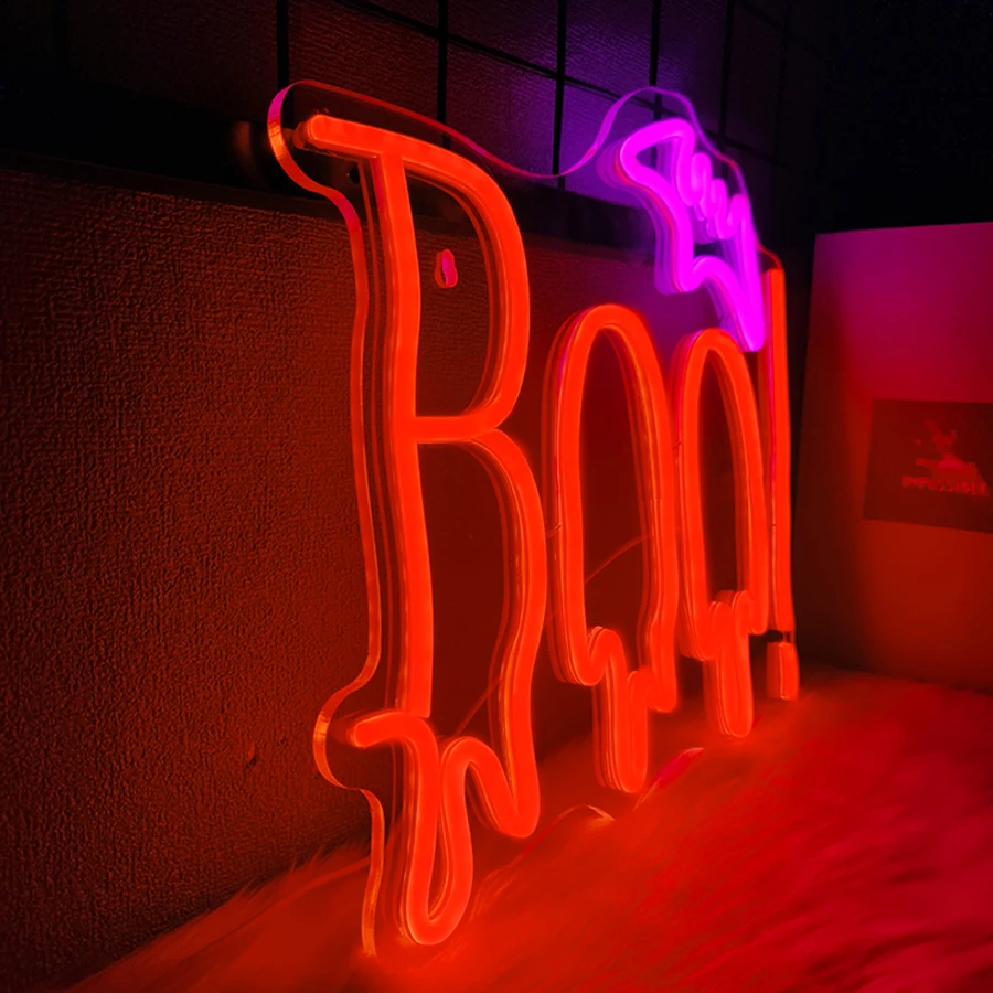 Halloween Neon Sign for Wall Decor,LED BOO Bat Neon Light Up Sign for Halloween Party Decorations, Spooky Boo Neon Sign