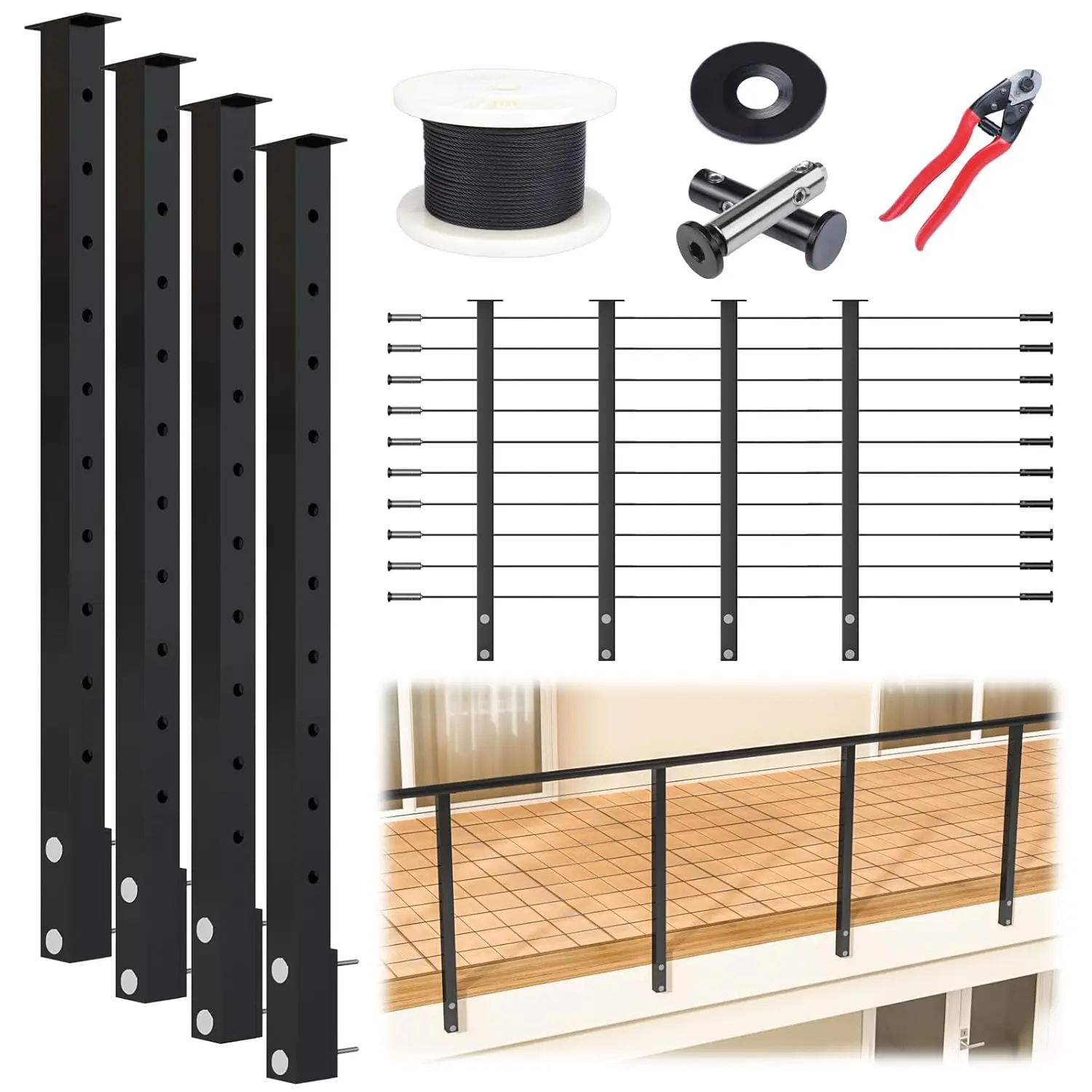 Mount Cable railing Post Kit Cable Deck railing post PF02 250ft wire ropeno Swageless Cable Railing System DIY Kit no handrails