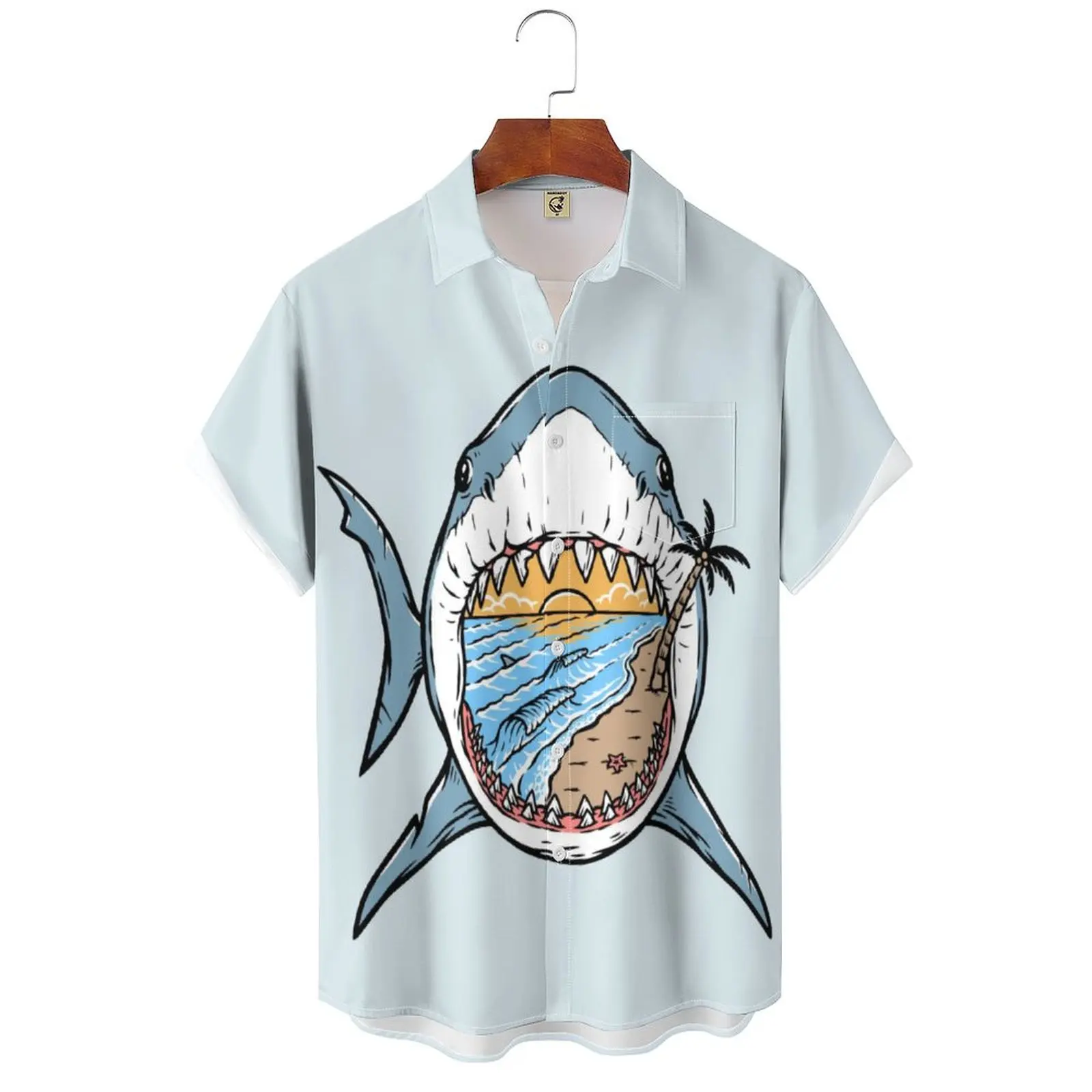 New Men's Hawaiian Beach Button Shirts Short Sleeve Animal Shark 3D Print Casual Lapel Fashion Collar Retro Clothes Hiphop