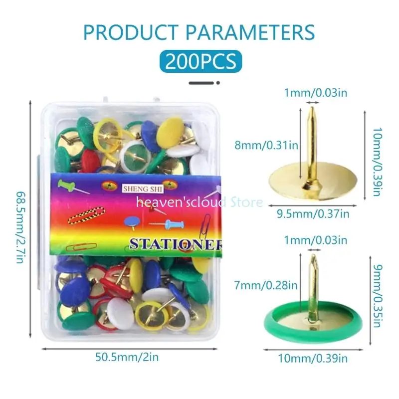 Y88B 200Pcs Round Metal Thumbtacks Nickel Plated Push Pin Map Pin Round Thumbtacks for Corkboard Bulletin Board