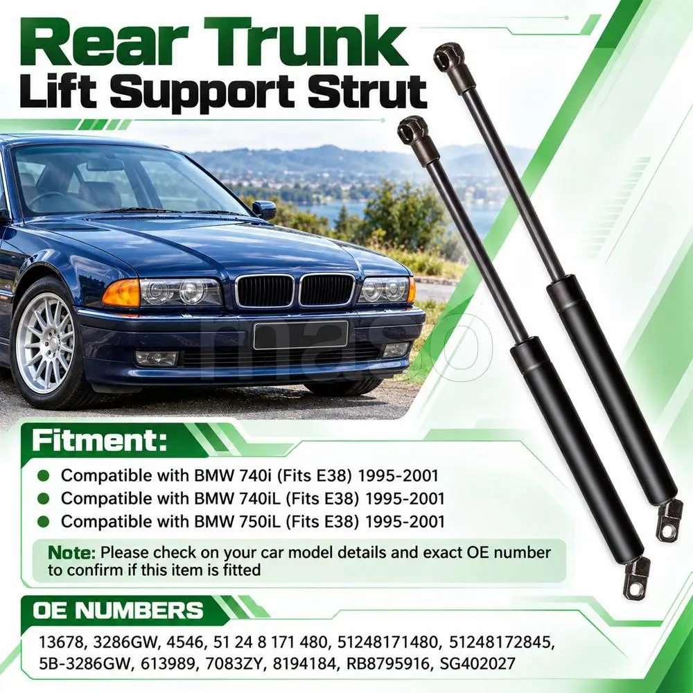 2pcs Black Rear Trunk Lift Support Struts Hydraulic For BMW 740i 740iL 750iL E38 1995-2001 Car Accessories Exterior 51248171480
