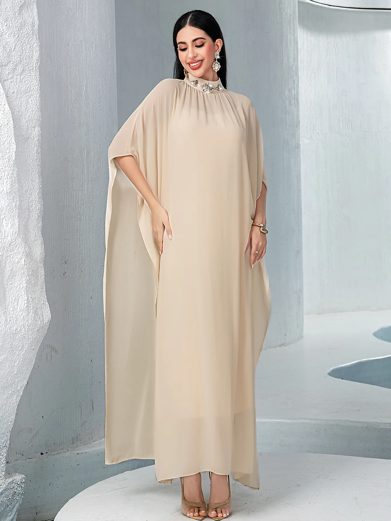 

Dubai Two-Piece Chiffon Abaya Inner Dress Half-High Neck Halter Set Middle East Dubai Party Dress Islamic Evening Party Gown New