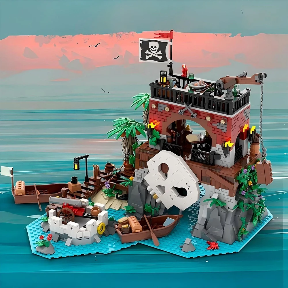 1411 шт. индивидуальные MOC пират Барракуда залив череп остров модель строительные блоки технология кирпичи DIY сборка детские игрушки подарки