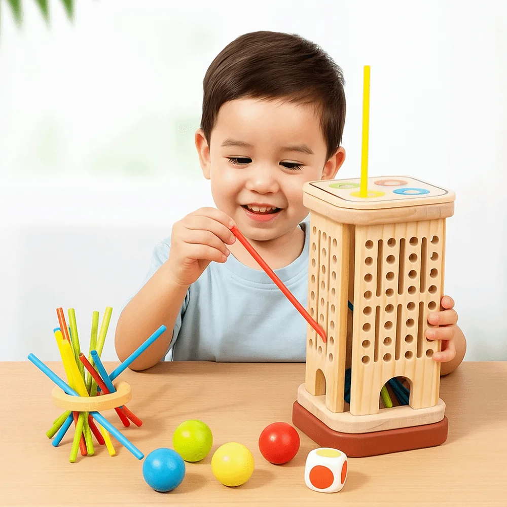 Fun Wooden Stick Board Game Colorful Sticks Fine Motor Skills Wooden Stick Tower Set Thinking Training Wooden Material